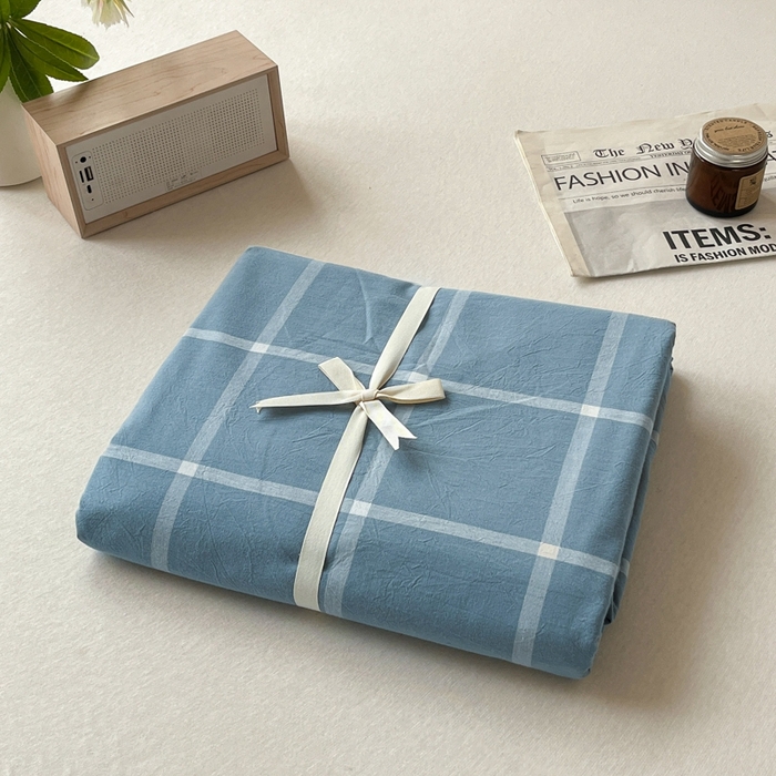 91家纺网 家纺一手货源 找家纺 启程家纺 2026新款全棉A类水洗棉多规格四件套单品-单被套 蓝灰中格