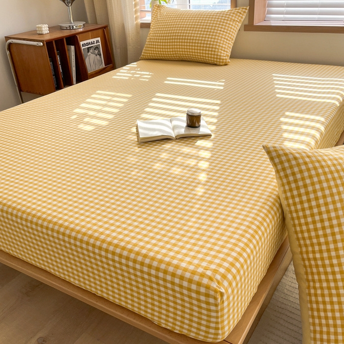 91家纺网 家纺一手货源 找家纺 启程家纺 2026新款全棉A类水洗棉多规格四件套单品-单床笠 黄小格