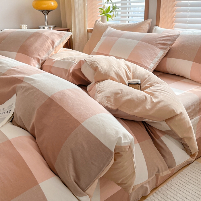 91家纺网 家纺一手货源 找家纺 启程家纺 2026新款全棉A类水洗棉多规格四件套单品-四件套 粉大格