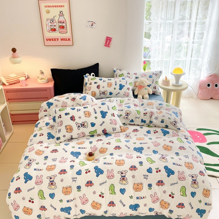 91家纺网 家纺一手货源 找家纺 葡萄家 2024新款双层纱云柔水洗棉萌趣卡通系列四件套（提供买家秀联系客服） 狂欢