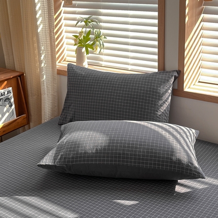 启程家纺 2026新款全棉A类水洗棉多规格四件套单品-单枕套 灰小方格