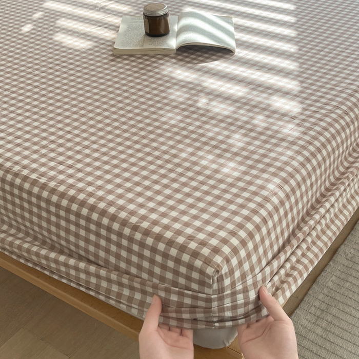 91家纺网 家纺一手货源 找家纺 启程家纺 2026新款全棉A类水洗棉多规格四件套单品-单床笠 米小格