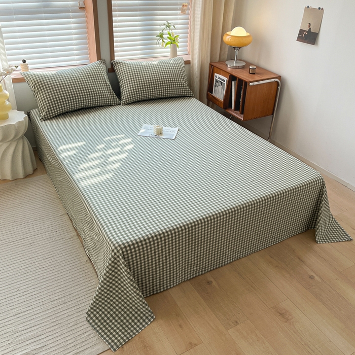 91家纺网 家纺一手货源 找家纺 启程家纺 2026新款全棉A类水洗棉多规格四件套单品-单床单 绿小格