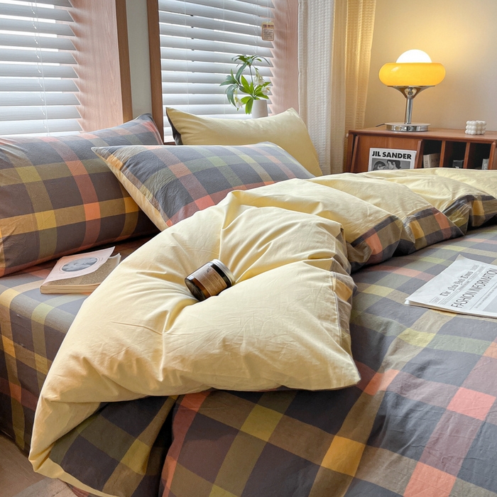 91家纺网 家纺一手货源 找家纺 启程家纺 2026新款全棉A类水洗棉多规格四件套单品-四件套 牛油果灰大格