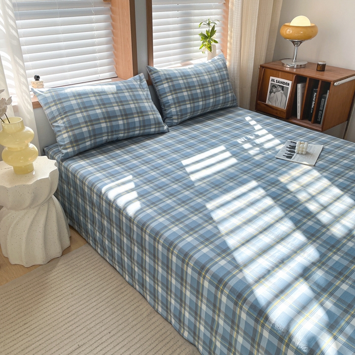 91家纺网 家纺一手货源 找家纺 启程家纺 2026新款全棉A类水洗棉多规格四件套单品-单床单 莫妮蓝