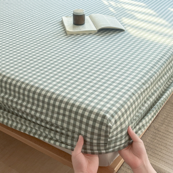 91家纺网 家纺一手货源 找家纺 启程家纺 2026新款全棉A类水洗棉多规格四件套单品-单床笠 绿小格