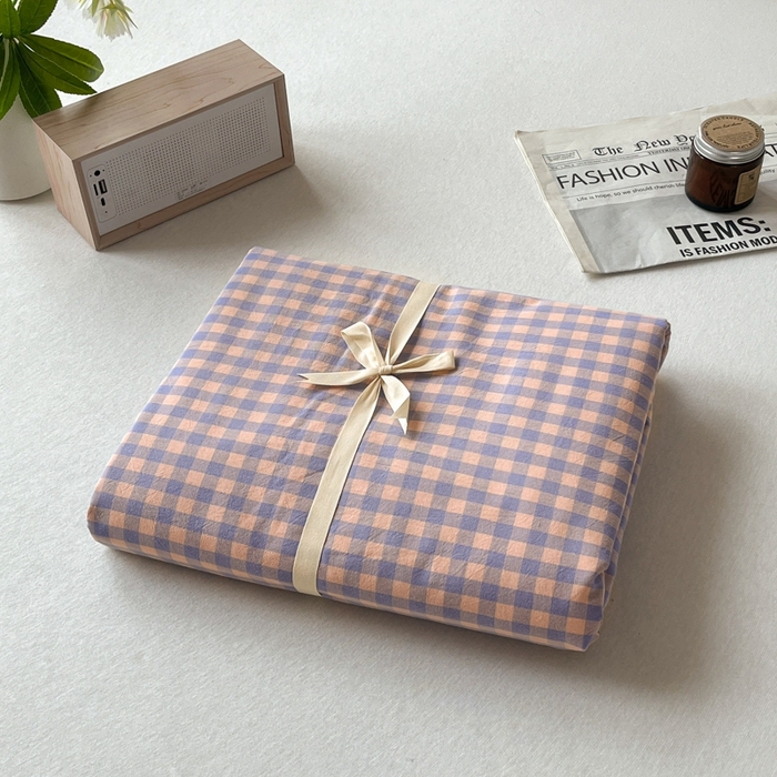 91家纺网 家纺一手货源 找家纺 启程家纺 2026新款全棉A类水洗棉多规格四件套单品-单被套 紫粉小格