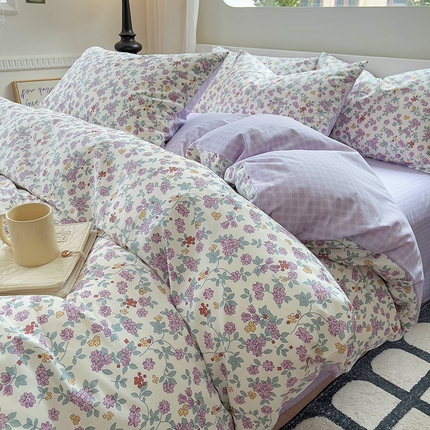 91家纺网 家纺一手货源 找家纺 百寐 2024新款全棉13070印花四件套 紫悦