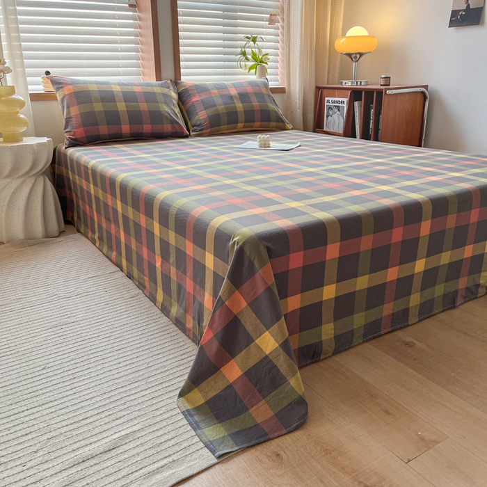 91家纺网 家纺一手货源 找家纺 启程家纺 2026新款全棉A类水洗棉多规格四件套单品-单床单 牛油果灰大格