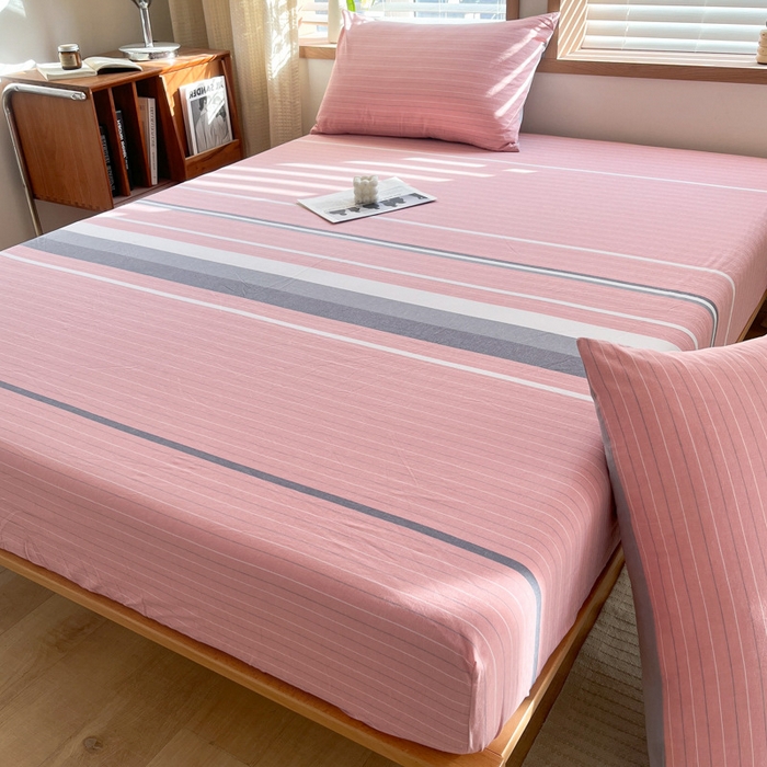 91家纺网 家纺一手货源 找家纺 启程家纺 2026新款全棉A类水洗棉多规格四件套单品-单床笠 格林粉