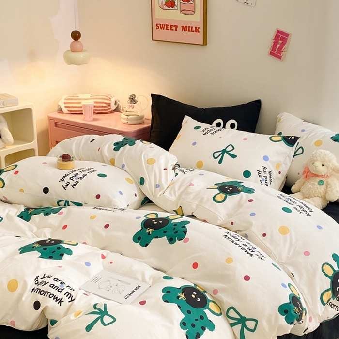 91家纺网 家纺一手货源 找家纺 葡萄家 2024新款双层纱云柔水洗棉萌趣卡通系列四件套（提供买家秀联系客服） 欢乐皮皮