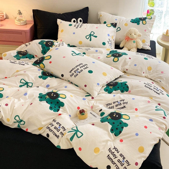 91家纺网 家纺一手货源 找家纺 葡萄家 2024新款双层纱云柔水洗棉萌趣卡通系列四件套（提供买家秀联系客服） 欢乐皮皮