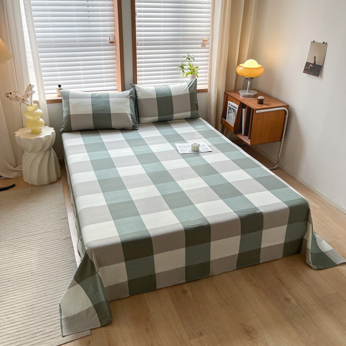 91家纺网 家纺一手货源 找家纺 启程家纺 2026新款全棉A类水洗棉多规格四件套单品-单床单 绿大格