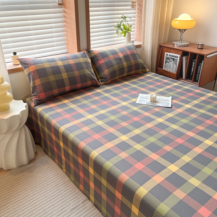 91家纺网 家纺一手货源 找家纺 启程家纺 2026新款全棉A类水洗棉多规格四件套单品-单床单 牛油果灰大格