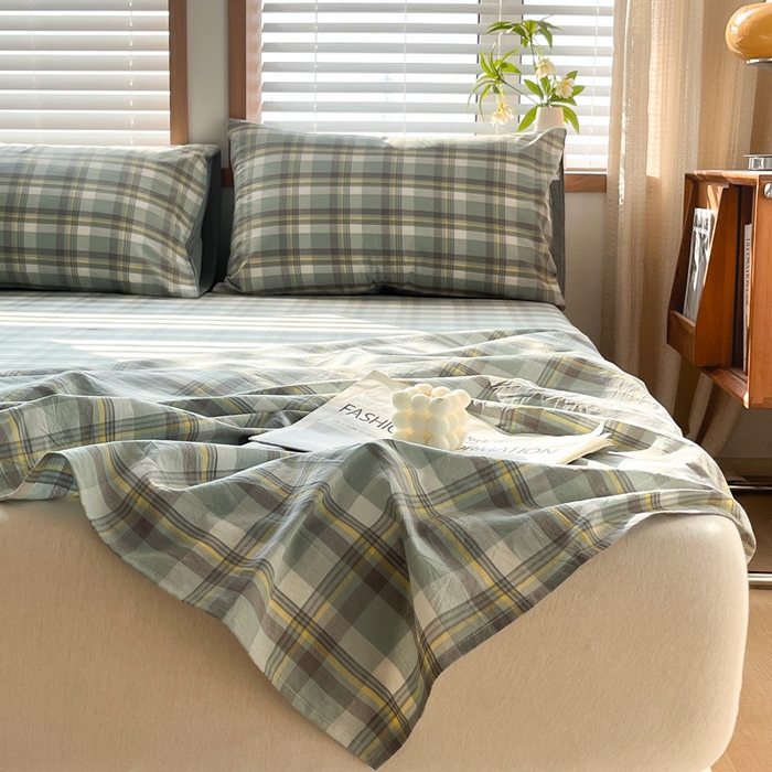 91家纺网 家纺一手货源 找家纺 启程家纺 2026新款全棉A类水洗棉多规格四件套单品-单床单 莫妮绿