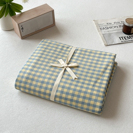 91家纺网 家纺一手货源 找家纺 启程家纺 2026新款全棉A类水洗棉多规格四件套单品-单被套 蓝黄小格