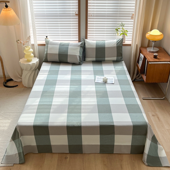 91家纺网 家纺一手货源 找家纺 启程家纺 2026新款全棉A类水洗棉多规格四件套单品-单床单 绿大格