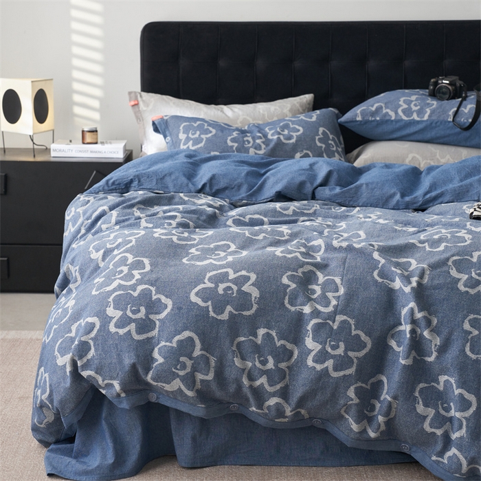 91家纺网 家纺一手货源 找家纺 安莱生活 2024新款双层纱大提花悠然纽扣宽边工艺款 悠然-深蓝