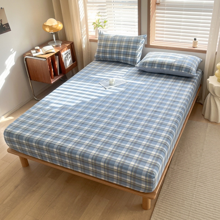 91家纺网 家纺一手货源 找家纺 启程家纺 2026新款全棉A类水洗棉多规格四件套单品-单床笠 莫妮蓝