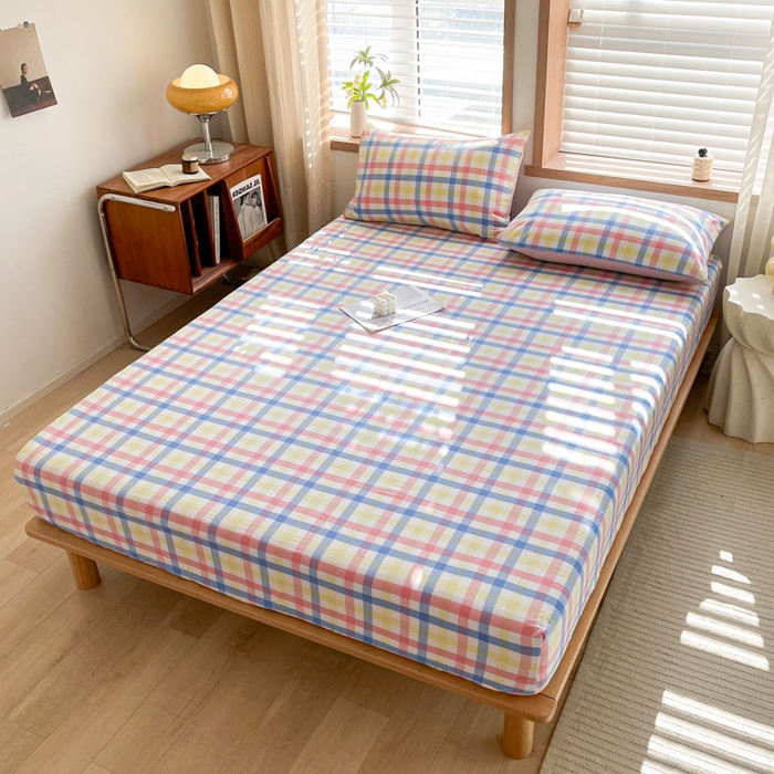 91家纺网 家纺一手货源 找家纺 启程家纺 2026新款全棉A类水洗棉多规格四件套单品-单床笠 大冰激凌粉