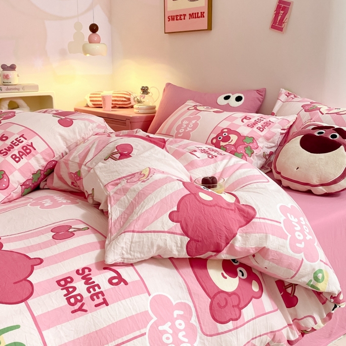 91家纺网 家纺一手货源 找家纺 （总）葡萄家 2024新款双层纱云柔水洗棉萌趣卡通系列四件套（提供买家秀联系客服）