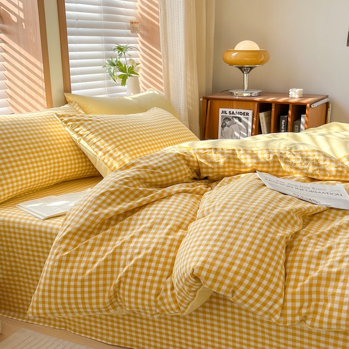 91家纺网 家纺一手货源 找家纺 启程家纺 2026新款全棉A类水洗棉多规格四件套单品-四件套 黄小格