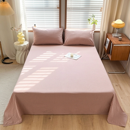 启程家纺 2026新款全棉A类水洗棉多规格四件套单品-单床单 粉小方格