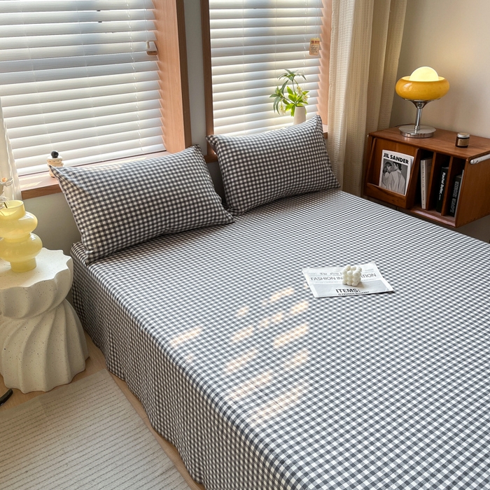 91家纺网 家纺一手货源 找家纺 启程家纺 2026新款全棉A类水洗棉多规格四件套单品-单床单 灰小格