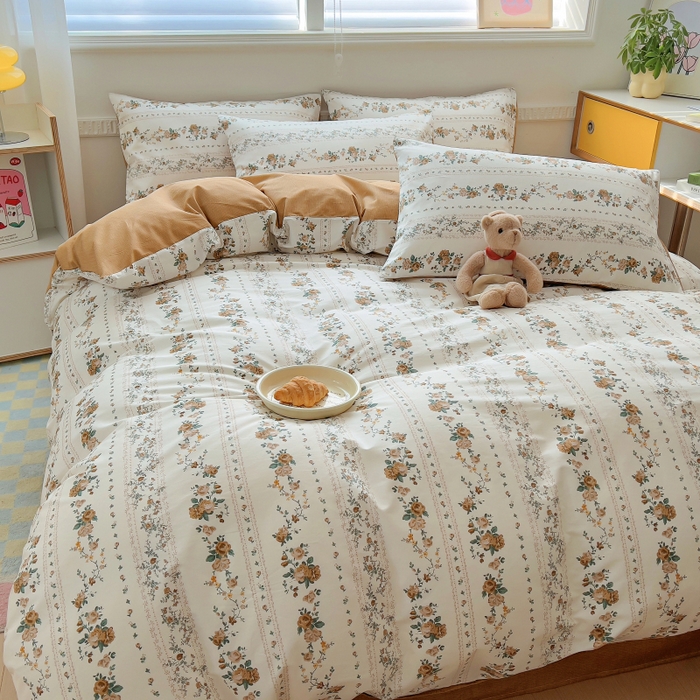 91家纺网 家纺一手货源 找家纺 百寐2024新款小清新碎花卡通13372全棉四件套纯棉床单床笠款 悠悠花房