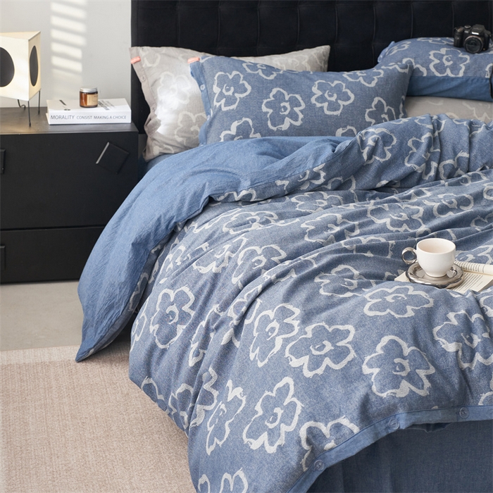 91家纺网 家纺一手货源 找家纺 安莱生活 2024新款双层纱大提花悠然纽扣宽边工艺款 悠然-深蓝