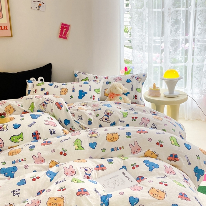 91家纺网 家纺一手货源 找家纺 葡萄家 2024新款双层纱云柔水洗棉萌趣卡通系列四件套（提供买家秀联系客服） 狂欢