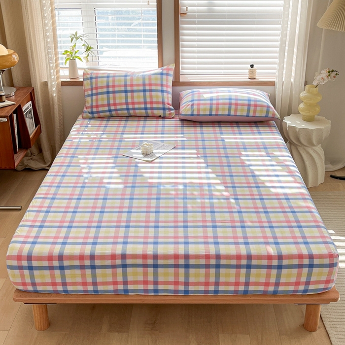 91家纺网 家纺一手货源 找家纺 启程家纺 2026新款全棉A类水洗棉多规格四件套单品-单床笠 大冰激凌粉