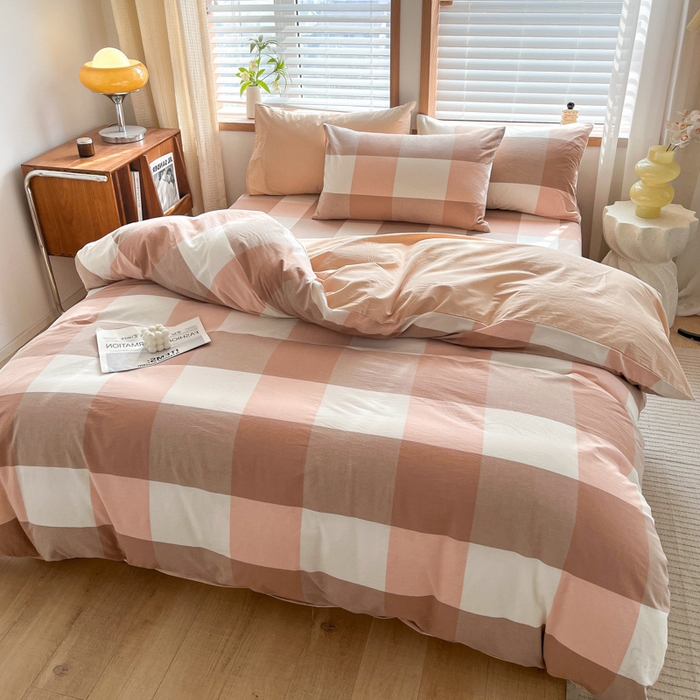 91家纺网 家纺一手货源 找家纺 启程家纺 2026新款全棉A类水洗棉多规格四件套单品-四件套 粉大格