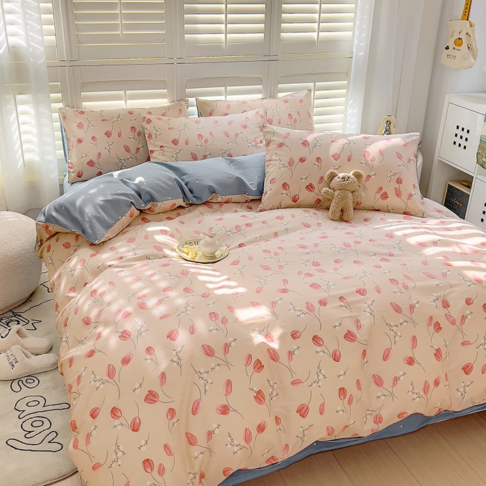 91家纺网 家纺一手货源 找家纺 百寐2024新款小清新碎花卡通13372全棉四件套纯棉床单床笠款 香约