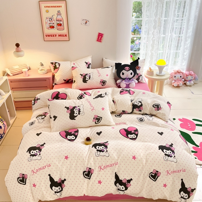 91家纺网 家纺一手货源 找家纺 葡萄家 2024新款双层纱云柔水洗棉萌趣卡通系列四件套（提供买家秀联系客服） 库洛小米