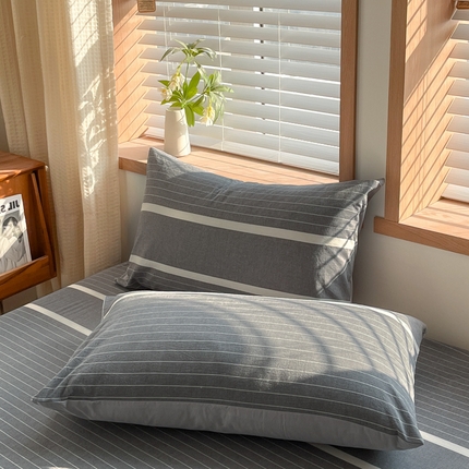 启程家纺 2026新款全棉A类水洗棉多规格四件套单品-单枕套 深灰条