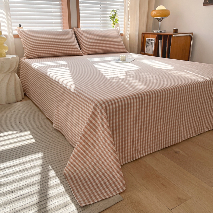 91家纺网 家纺一手货源 找家纺 启程家纺 2026新款全棉A类水洗棉多规格四件套单品-单床单 粉小格