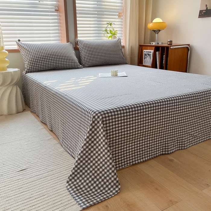 91家纺网 家纺一手货源 找家纺 启程家纺 2026新款全棉A类水洗棉多规格四件套单品-单床单 灰小格