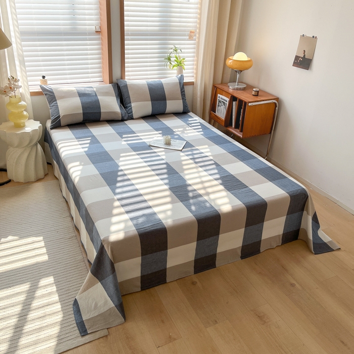 91家纺网 家纺一手货源 找家纺 启程家纺 2026新款全棉A类水洗棉多规格四件套单品-单床单 蓝大格