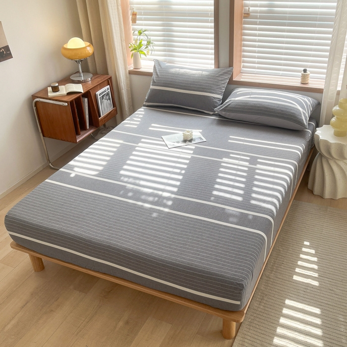 91家纺网 家纺一手货源 找家纺 启程家纺 2026新款全棉A类水洗棉多规格四件套单品-单床笠 深灰条