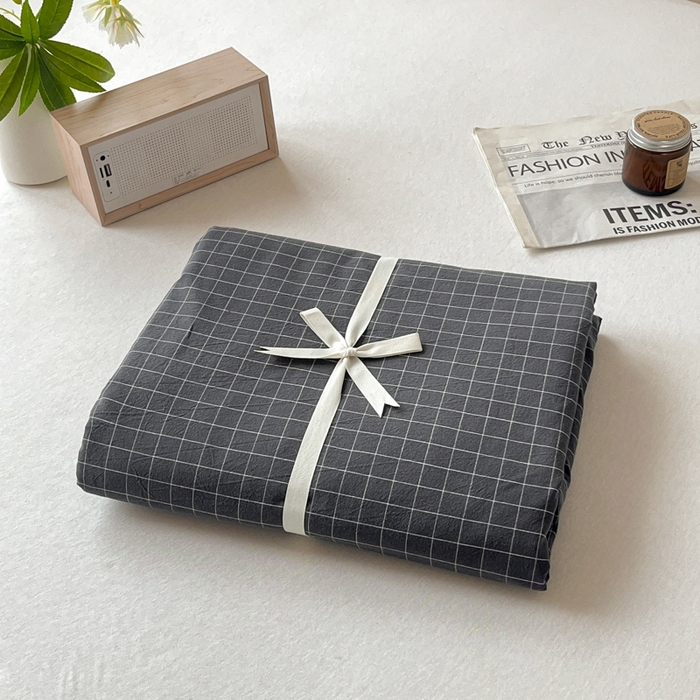 91家纺网 家纺一手货源 找家纺 启程家纺 2026新款全棉A类水洗棉多规格四件套单品-单被套 灰小方格