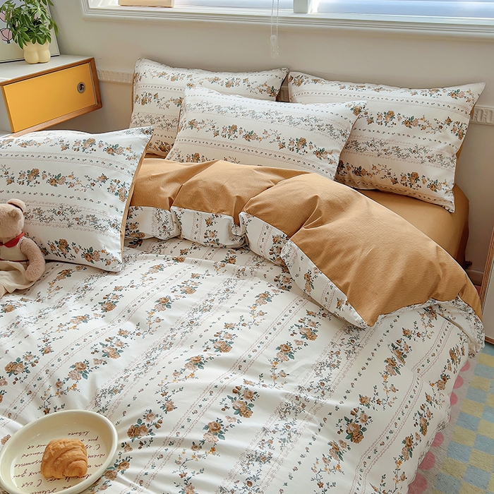 91家纺网 家纺一手货源 找家纺 百寐2024新款小清新碎花卡通13372全棉四件套纯棉床单床笠款 悠悠花房