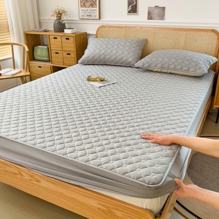 91家纺网 家纺一手货源 找家纺 席世家 2024新款40支全棉四叶花夹棉床笠 冰川灰