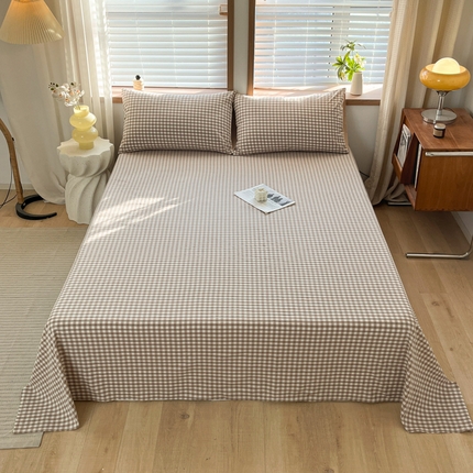 启程家纺 2026新款全棉A类水洗棉多规格四件套单品-单床单 米小格
