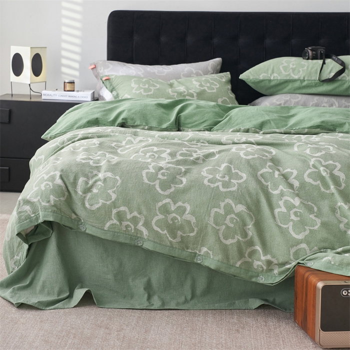 91家纺网 家纺一手货源 找家纺 安莱生活 2024新款双层纱大提花悠然纽扣宽边工艺款 悠然-嫩绿