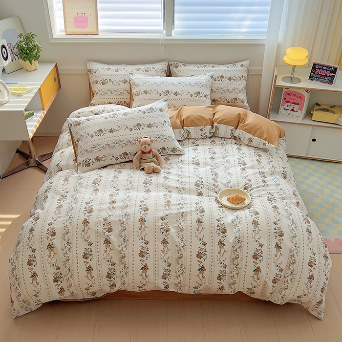 91家纺网 家纺一手货源 找家纺 百寐2024新款小清新碎花卡通13372全棉四件套纯棉床单床笠款 悠悠花房