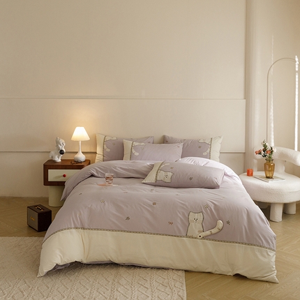 91家纺网 家纺一手货源 找家纺 （总）艾莱家纺 2024新款水洗棉加厚绣花四件套