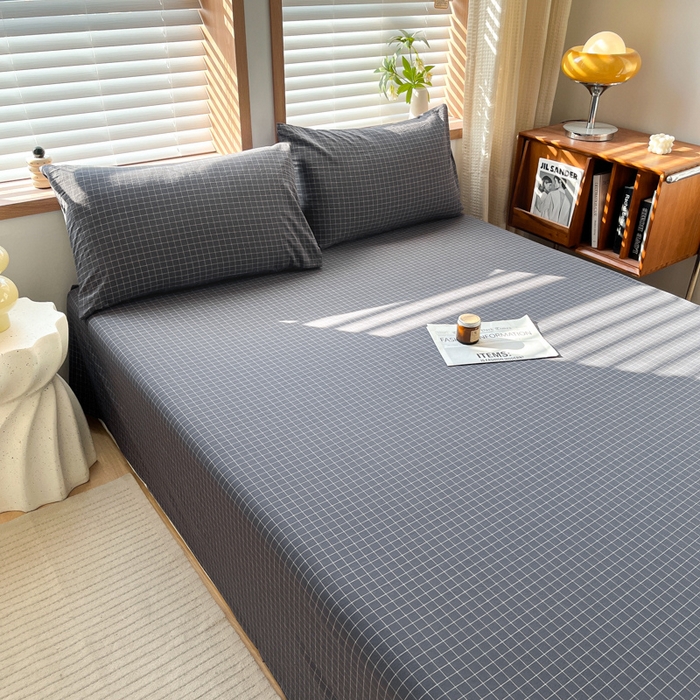 91家纺网 家纺一手货源 找家纺 启程家纺 2026新款全棉A类水洗棉多规格四件套单品-单床单 灰小方格