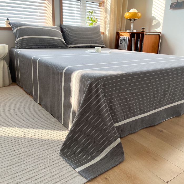 91家纺网 家纺一手货源 找家纺 启程家纺 2026新款全棉A类水洗棉多规格四件套单品-单床单 深灰条