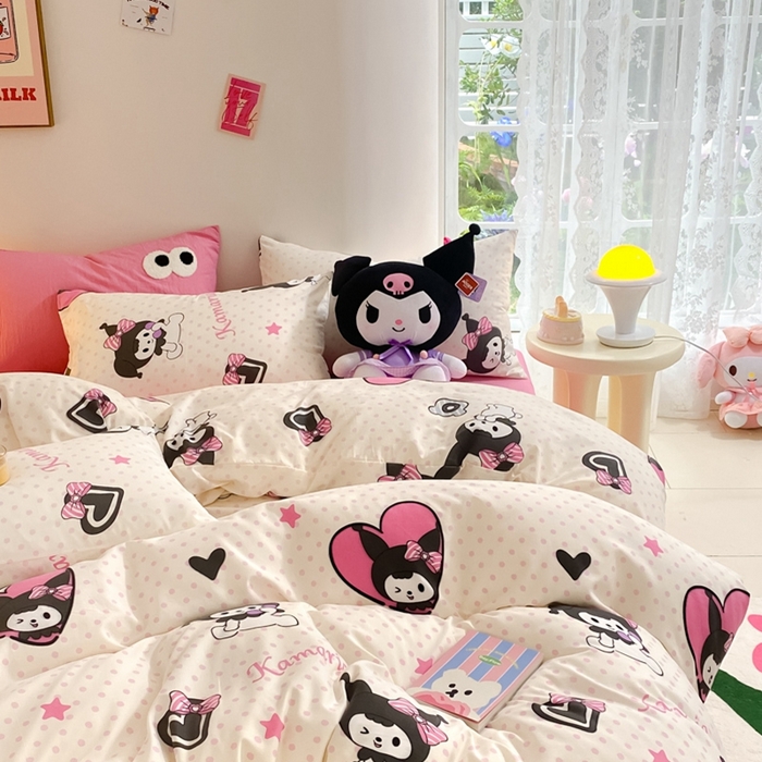 91家纺网 家纺一手货源 找家纺 葡萄家 2024新款双层纱云柔水洗棉萌趣卡通系列四件套（提供买家秀联系客服） 库洛小米